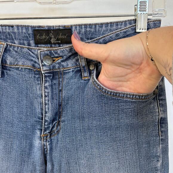 Baby Phat Y2K Cuffed Medium Wash Jeans 2000s McBling Jersey Shore EUC Womens 3 - Picture 5 of 12